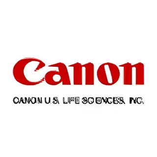 A red and white logo of canon life sciences.